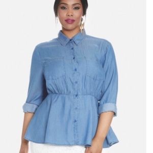 Women's Blue Denim Button-Up Top